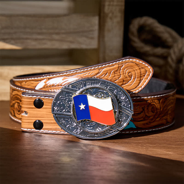 Ceinture en cuir avec boucle de couteau pliant dissimulée et drapeau du Texas à faire soi-même - Drapeau de l'État du Texas - Ceinture de plumes brunes - 40 - image 7