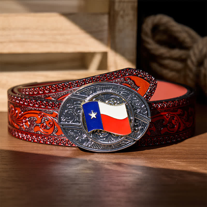 Ceinture en cuir avec boucle de couteau pliant dissimulée et drapeau du Texas à faire soi-même - Drapeau de l'État du Texas - Ceinture sculptée marron - 42 - image 6