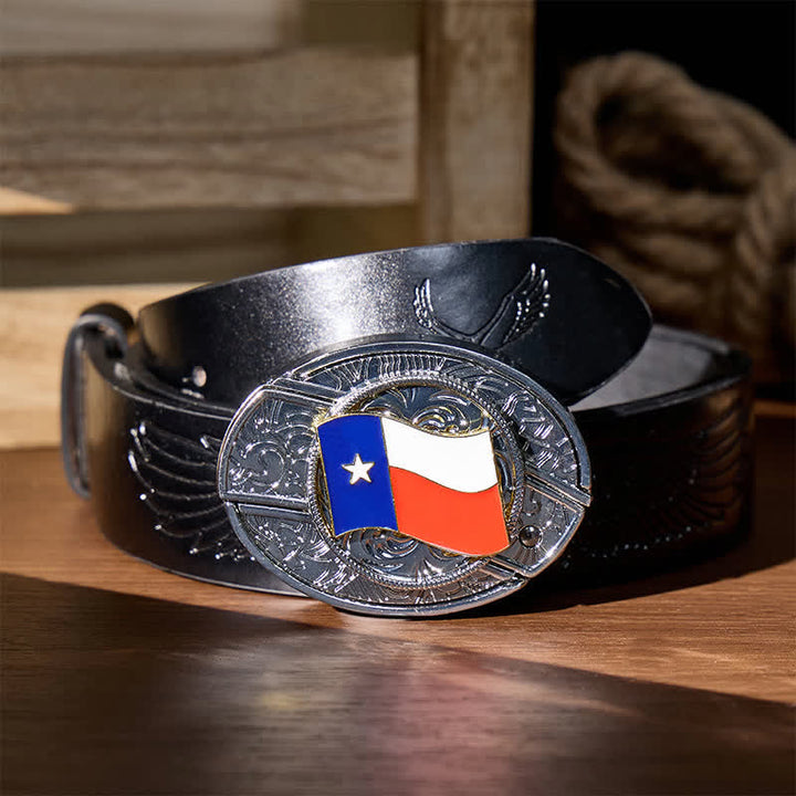 Ceinture en cuir avec boucle de couteau pliant dissimulée et drapeau du Texas à faire soi-même - Drapeau de l'État du Texas - Ceinture noire à motif aigle en relief - 42 - image 2