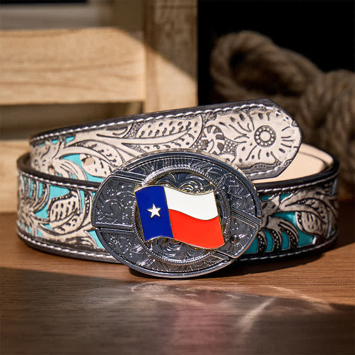 Ceinture en cuir avec boucle de couteau pliant dissimulée et drapeau du Texas à faire soi-même - Drapeau de l'État du Texas - Ceinture à fleurs grises - 42 - image 8
