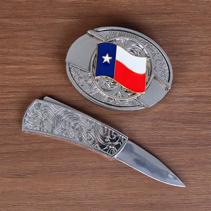 Ceinture en cuir avec boucle de couteau pliant dissimulée et drapeau du Texas à faire soi-même - image 1