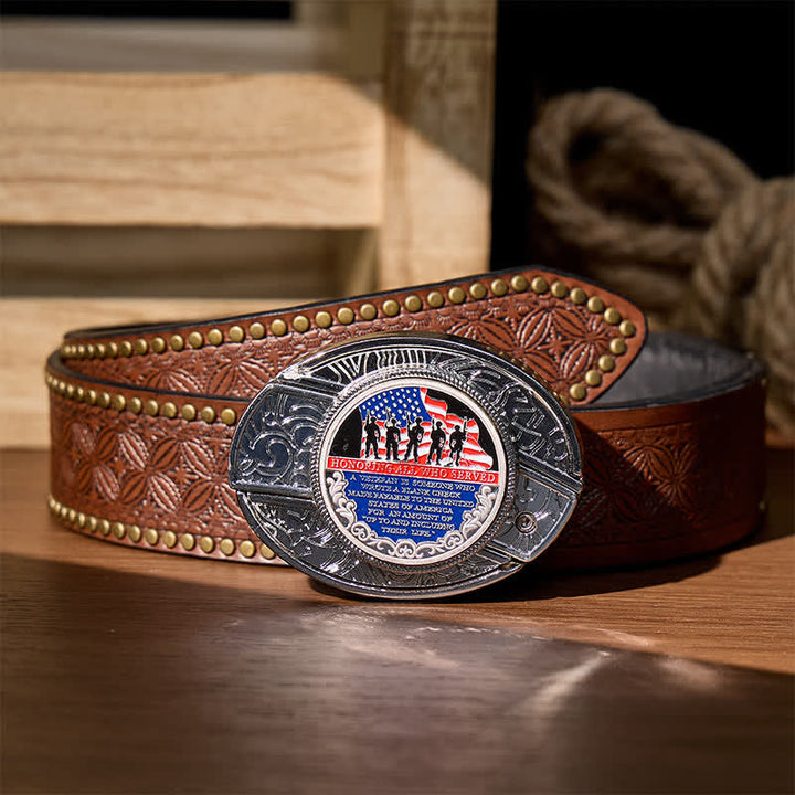 Couteau pliant dissimulé à faire soi-même avec citation patriotique et boucle drapeau - Ceinture en cuir - Citation patriotique - Ceinture à rivets marron - 42 - image 4