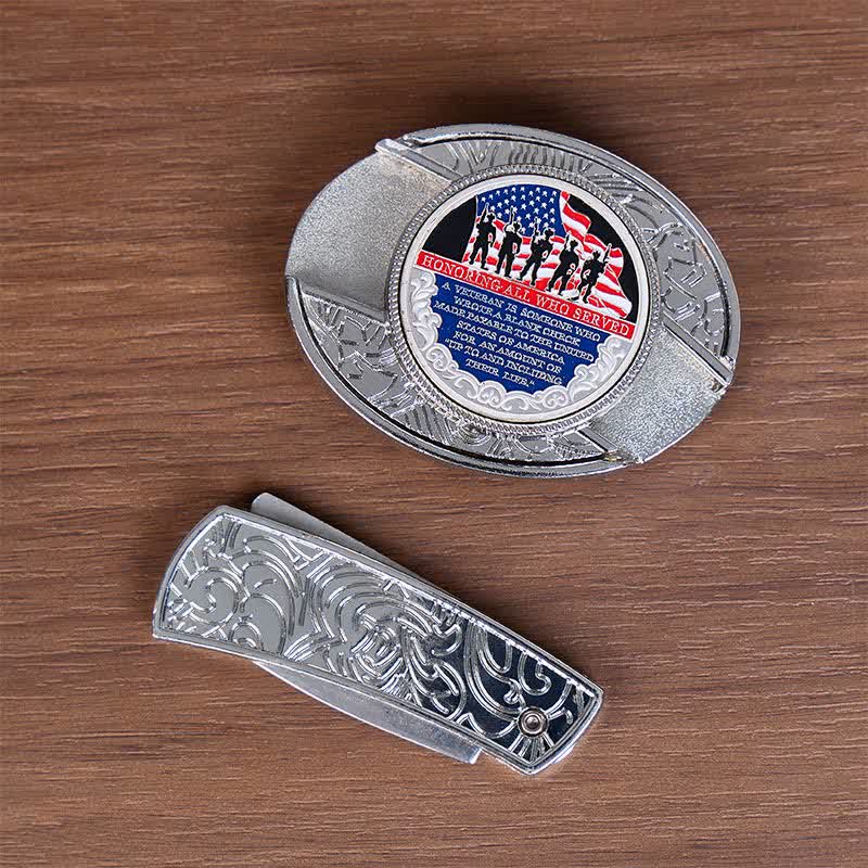 Couteau pliant dissimulé à faire soi-même avec citation patriotique et boucle drapeau - Ceinture en cuir - image 9