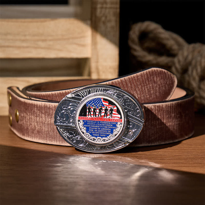 Couteau pliant dissimulé à faire soi-même avec citation patriotique et boucle drapeau - Ceinture en cuir - Citation patriotique - Ceinture marron vieillie - 42 - image 5