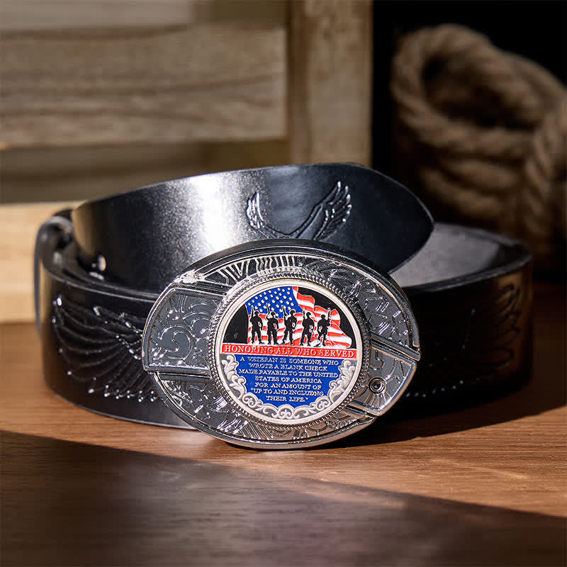 Couteau pliant dissimulé à faire soi-même avec citation patriotique et boucle drapeau - Ceinture en cuir - Citation patriotique - Ceinture noire à motif aigle en relief - 42 - image 2