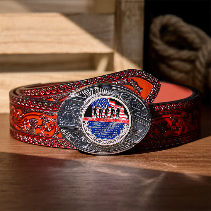 Couteau pliant dissimulé à faire soi-même avec citation patriotique et boucle drapeau - Ceinture en cuir - Citation patriotique - Ceinture sculptée marron - 42 - image 6