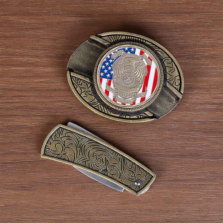 Hommage aux officiers tombés au combat : couteau pliant dissimulé à faire soi-même, ceinture en cuir avec boucle drapeau, couteau pliant caché à monter soi-même - image 10