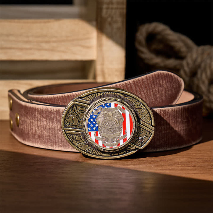 Hommage aux officiers tombés au combat : couteau pliant dissimulé à faire soi-même, ceinture en cuir avec boucle drapeau, couteau pliant caché à monter soi-même - Hommage aux officiers tombés au combat - Ceinture marron vieillie - 42 - image 5