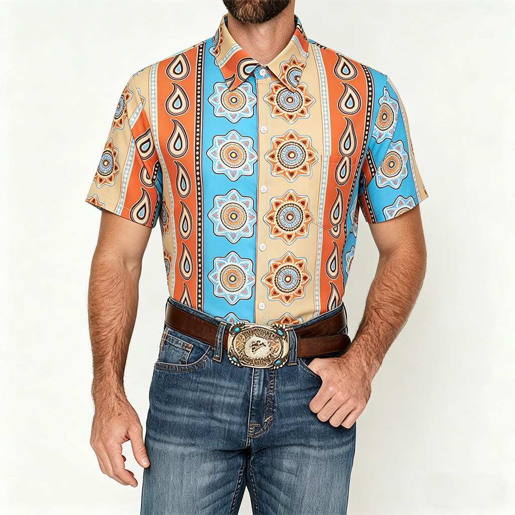 Chemise à manches courtes boutonnée à imprimé western vintage pour homme - image 1