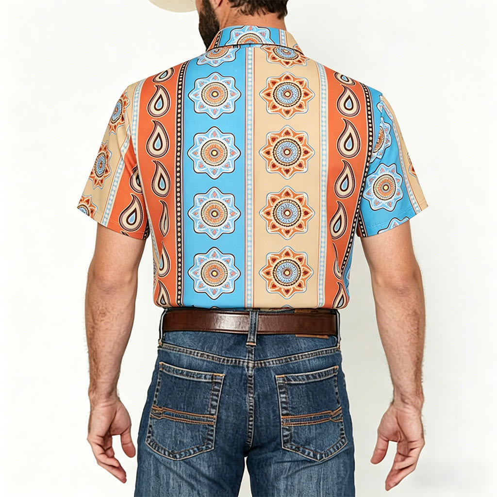 Chemise à manches courtes boutonnée à imprimé western vintage pour homme - image 2