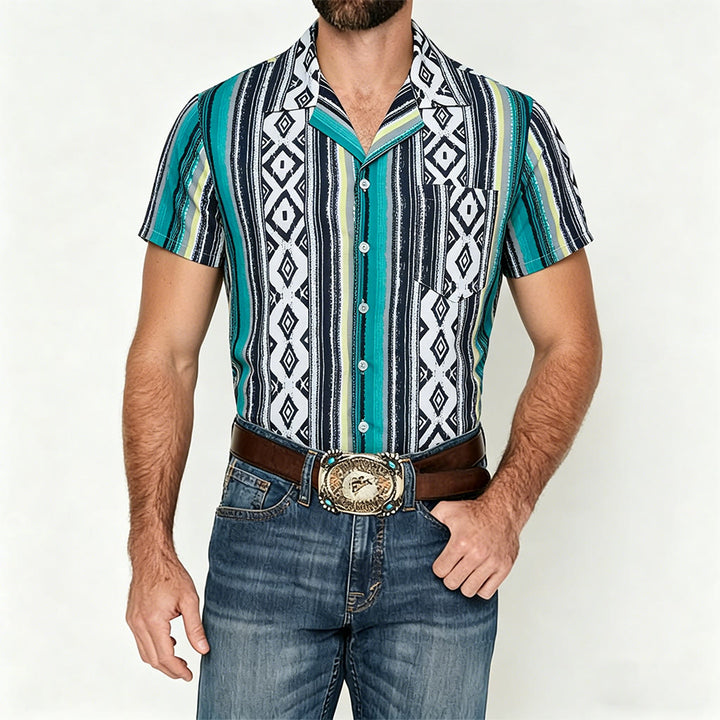 Chemise à manches courtes boutonnée à rayures pour homme, style décontracté d'été - image 1
