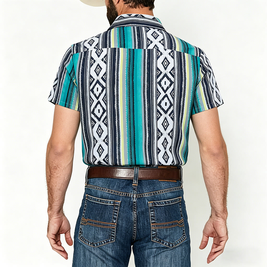 Chemise à manches courtes boutonnée à rayures pour homme, style décontracté d'été - image 2