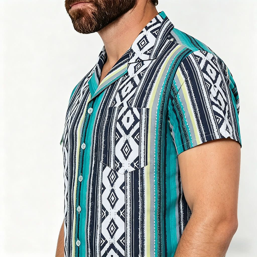 Chemise à manches courtes boutonnée à rayures pour homme, style décontracté d'été - image 3