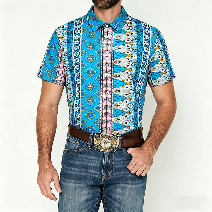 Chemise à manches courtes pour homme, imprimé western graphique d'été - image 1