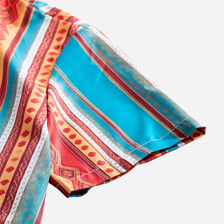 Chemise décontractée à manches courtes pour homme, style western rétro à rayures géométriques - image 4