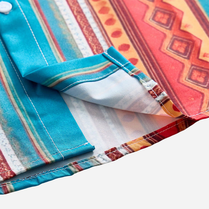 Chemise décontractée à manches courtes pour homme, style western rétro à rayures géométriques - image 5
