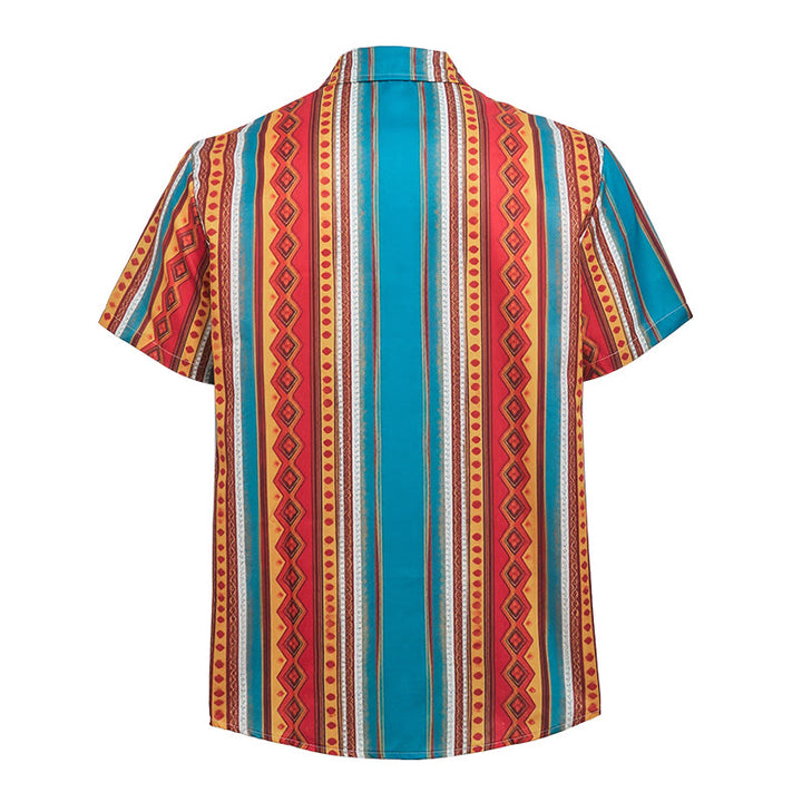 Chemise décontractée à manches courtes pour homme, style western rétro à rayures géométriques - image 9