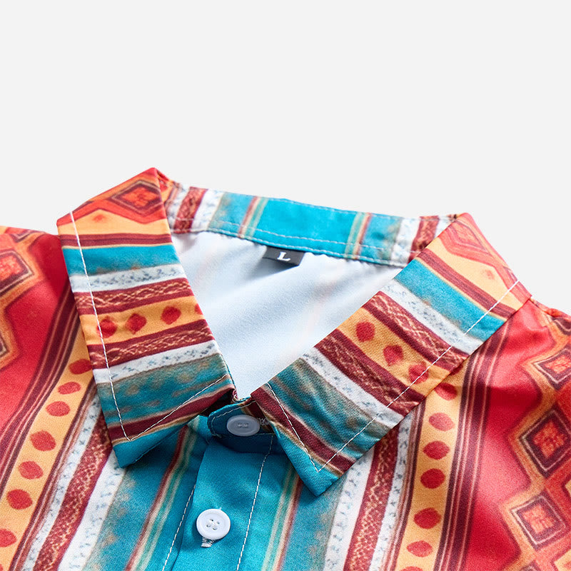 Chemise décontractée à manches courtes pour homme, style western rétro à rayures géométriques - image 6