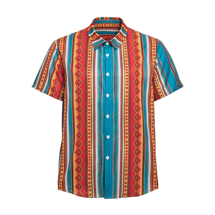 Chemise décontractée à manches courtes pour homme, style western rétro à rayures géométriques - image 8