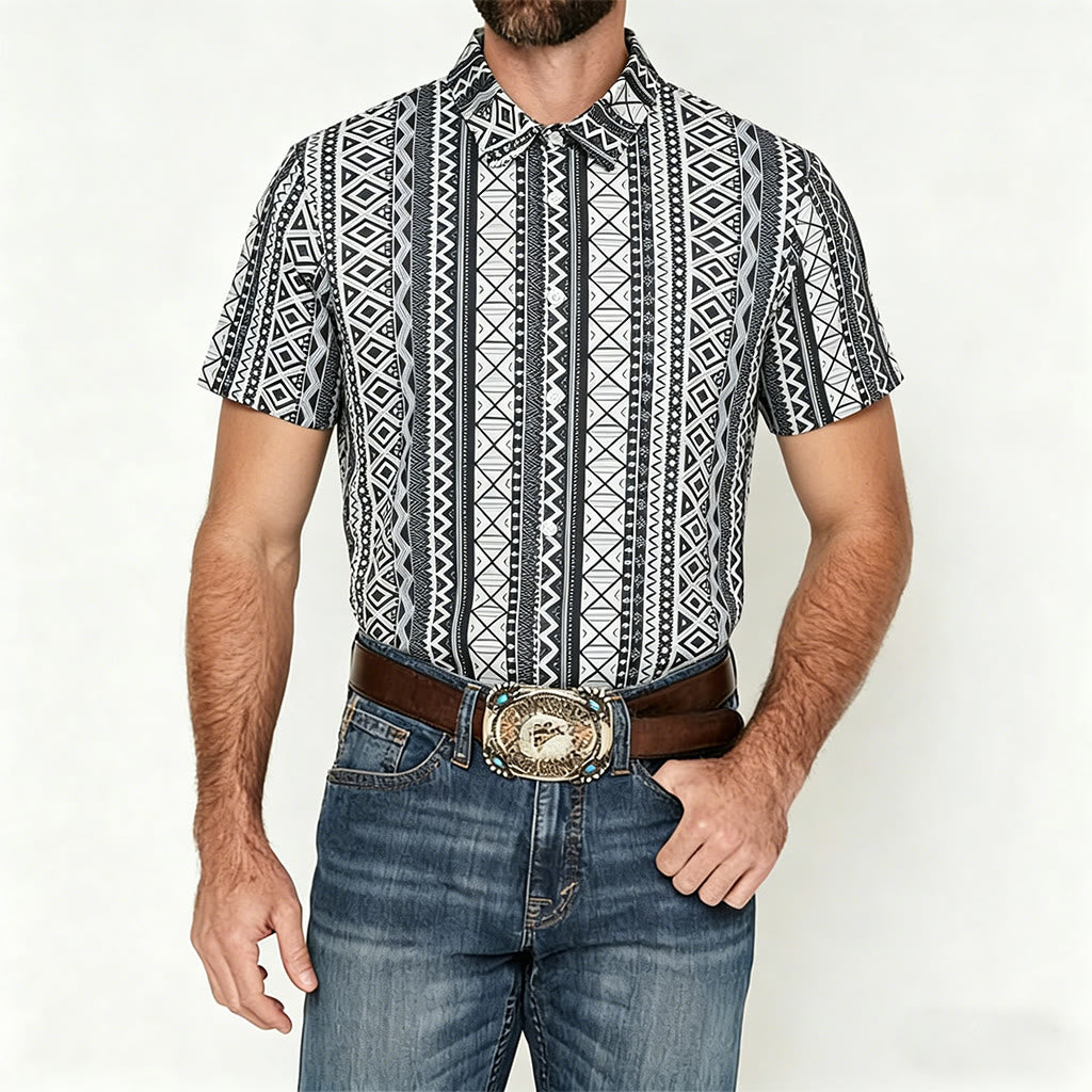 Chemise à manches courtes boutonnée à imprimé graphique décontracté pour homme, été - image 1