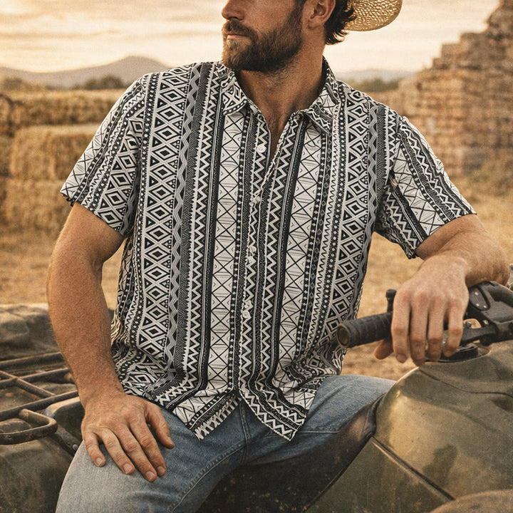 Chemise à manches courtes boutonnée à imprimé graphique décontracté pour homme, été - Blanc - 4XL - image 0