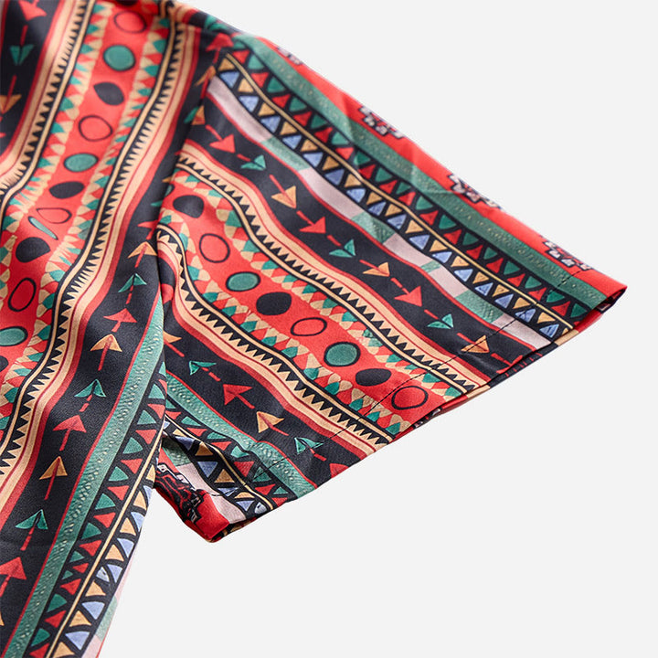 Chemise décontractée à manches courtes pour homme, imprimé rayures tribales western - image 5