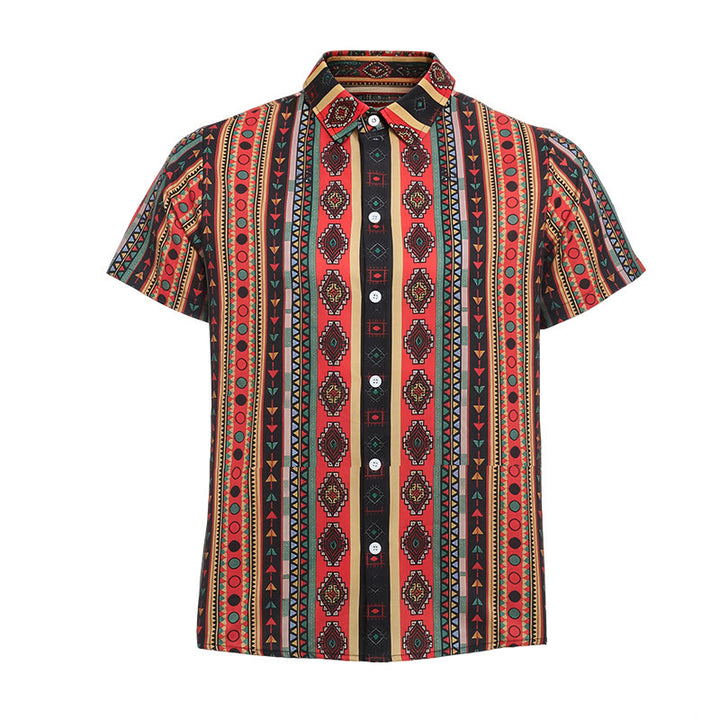 Chemise décontractée à manches courtes pour homme, imprimé rayures tribales western - image 8