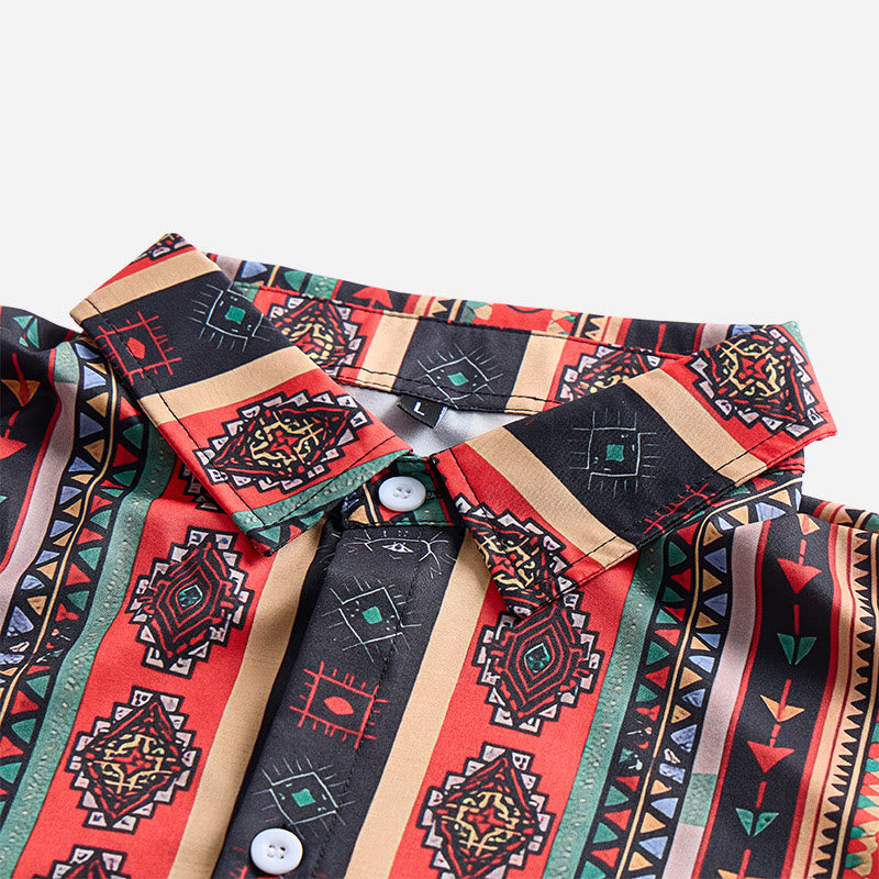 Chemise décontractée à manches courtes pour homme, imprimé rayures tribales western - image 7