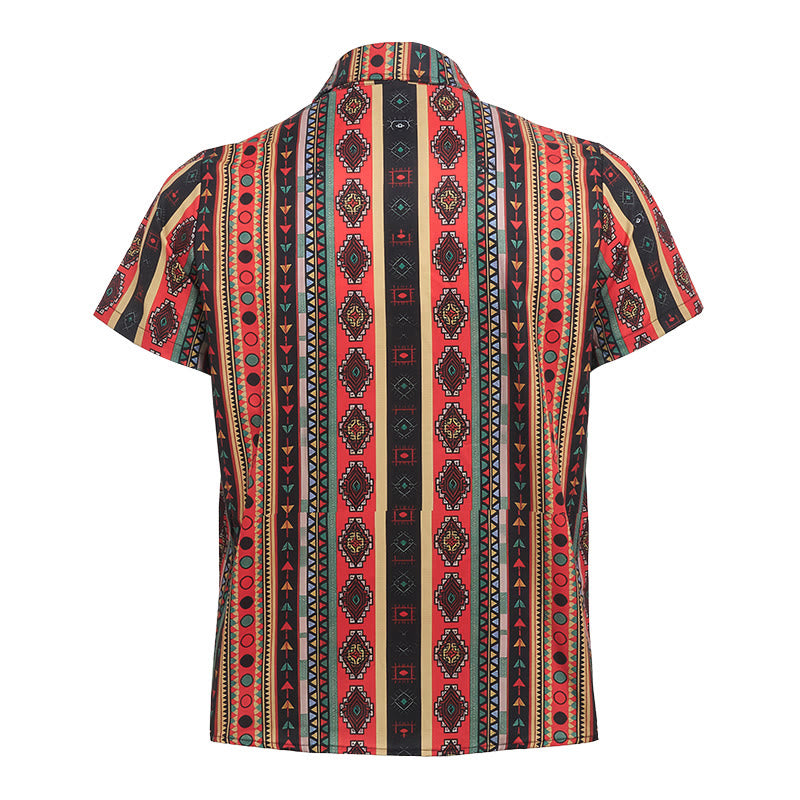 Chemise décontractée à manches courtes pour homme, imprimé rayures tribales western - image 9