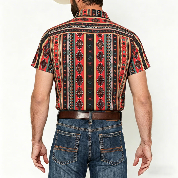 Chemise décontractée à manches courtes pour homme, imprimé rayures tribales western - image 2