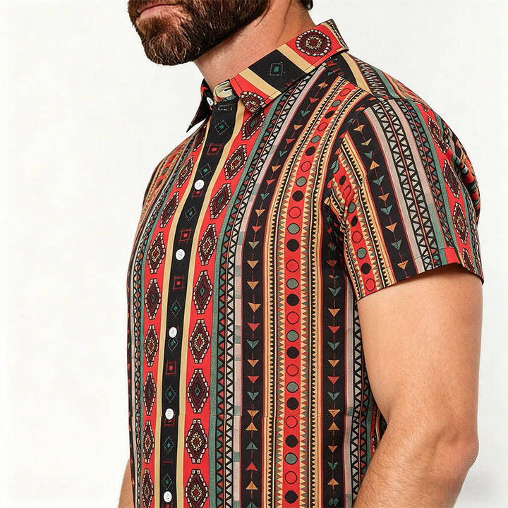 Chemise décontractée à manches courtes pour homme, imprimé rayures tribales western - image 3