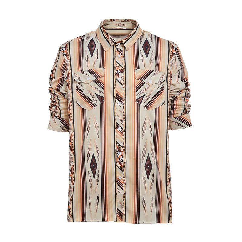 Chemise d'été pour homme à rayures géométriques western, manches longues et boutons - image 9