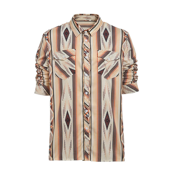 Chemise d'été pour homme à rayures géométriques western, manches longues et boutons - image 9