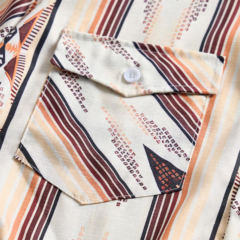 Chemise d'été pour homme à rayures géométriques western, manches longues et boutons - image 7