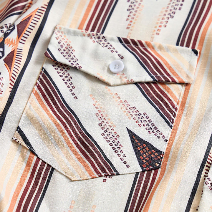Chemise d'été pour homme à rayures géométriques western, manches longues et boutons - image 7