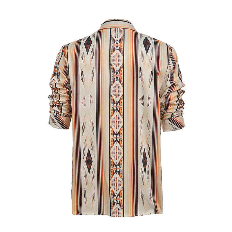 Chemise d'été pour homme à rayures géométriques western, manches longues et boutons - image 10