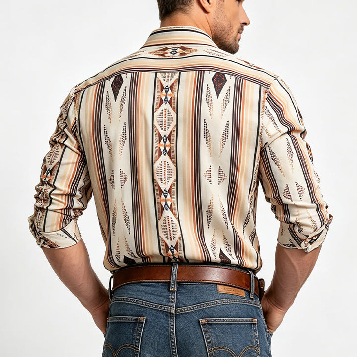 Chemise d'été pour homme à rayures géométriques western, manches longues et boutons - image 2