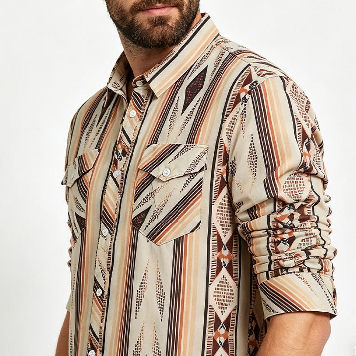 Chemise d'été pour homme à rayures géométriques western, manches longues et boutons - image 3