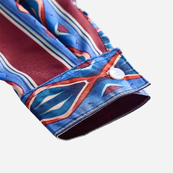 Chemise décontractée à manches longues pour homme, style cowboy rétro, rayures rouges et bleues - image 5