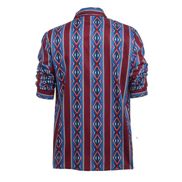 Chemise décontractée à manches longues pour homme, style cowboy rétro, rayures rouges et bleues - image 9