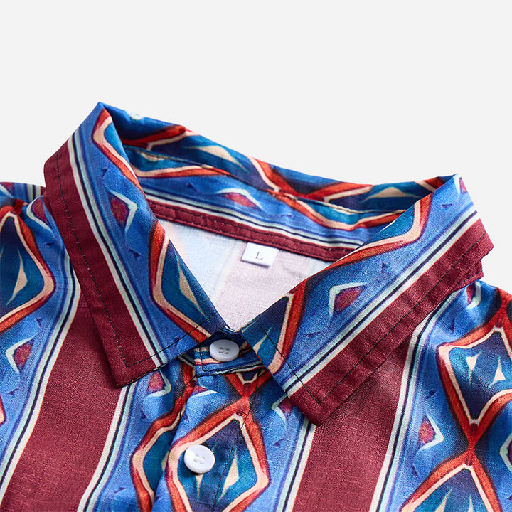 Chemise décontractée à manches longues pour homme, style cowboy rétro, rayures rouges et bleues - image 7