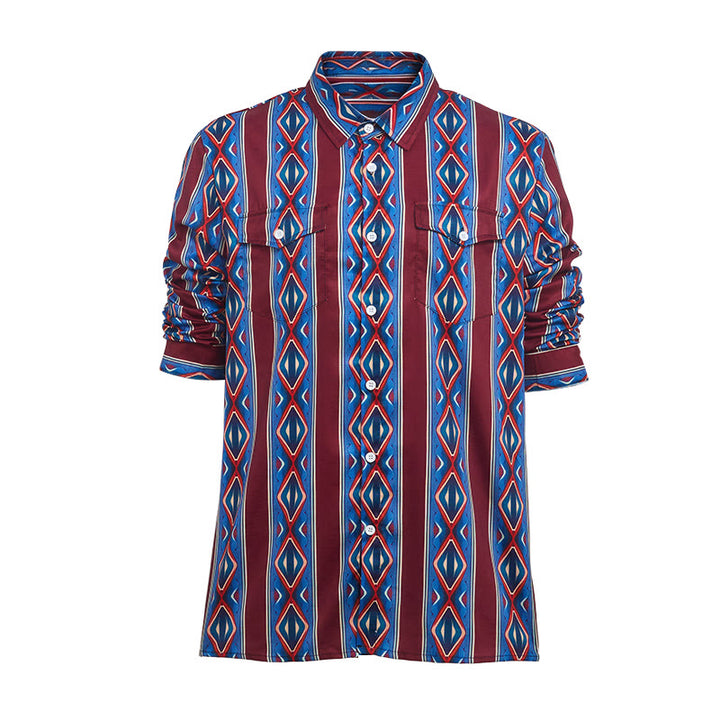 Chemise décontractée à manches longues pour homme, style cowboy rétro, rayures rouges et bleues - image 8