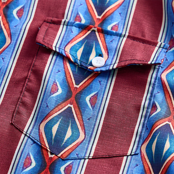 Chemise décontractée à manches longues pour homme, style cowboy rétro, rayures rouges et bleues - image 6