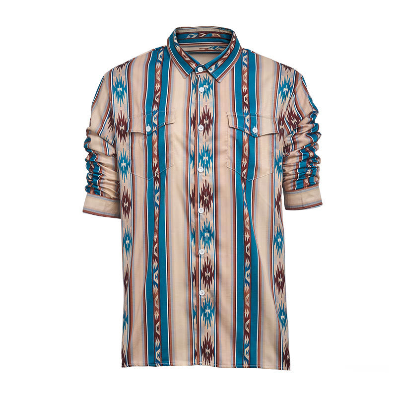 Chemise décontractée à manches longues pour homme, imprimé rayures western vintage - image 9