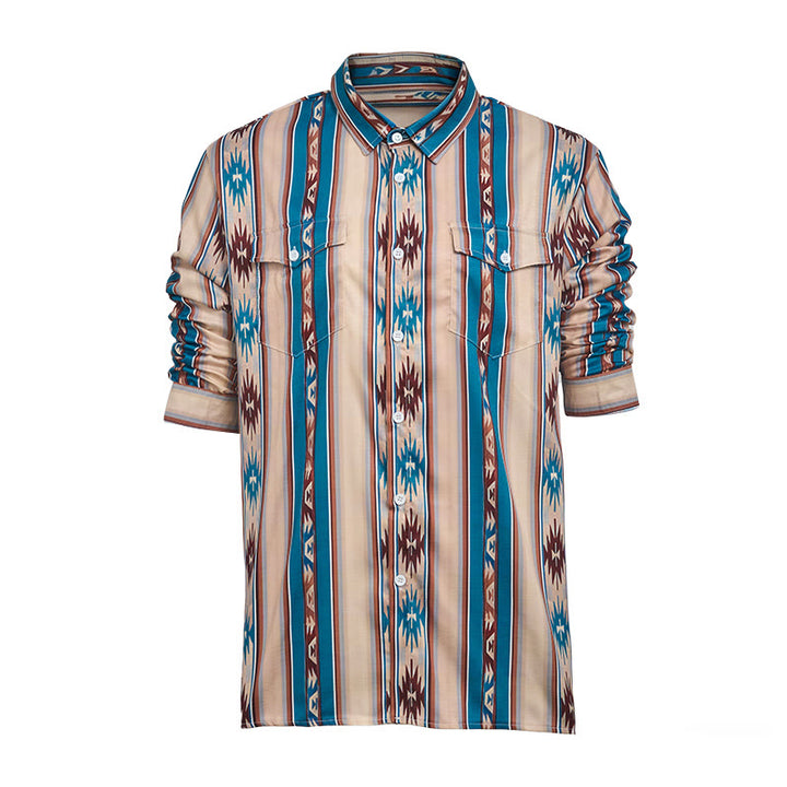 Chemise décontractée à manches longues pour homme, imprimé rayures western vintage - image 9