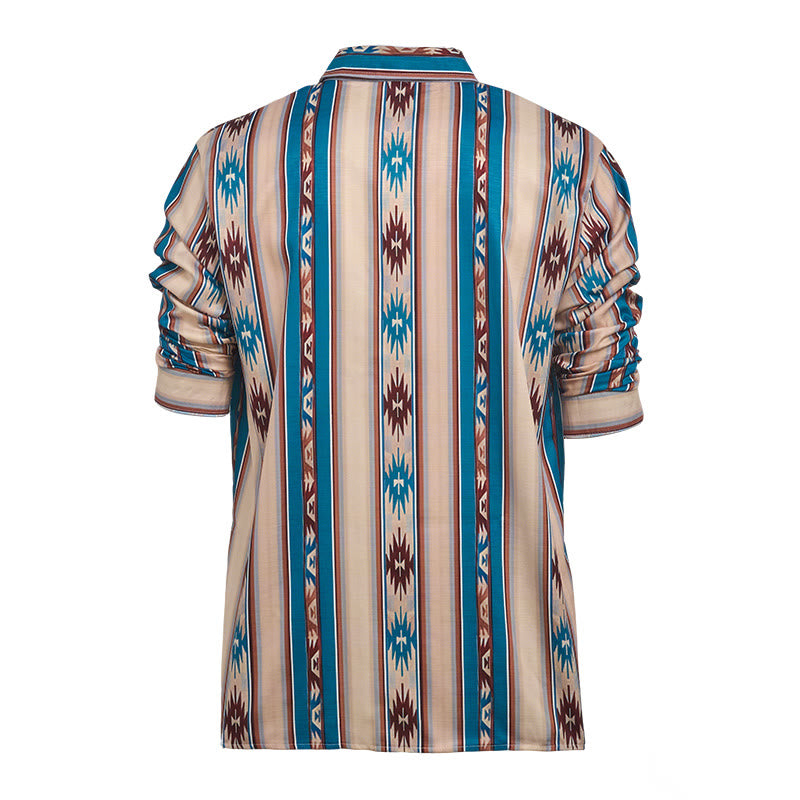 Chemise décontractée à manches longues pour homme, imprimé rayures western vintage - image 10