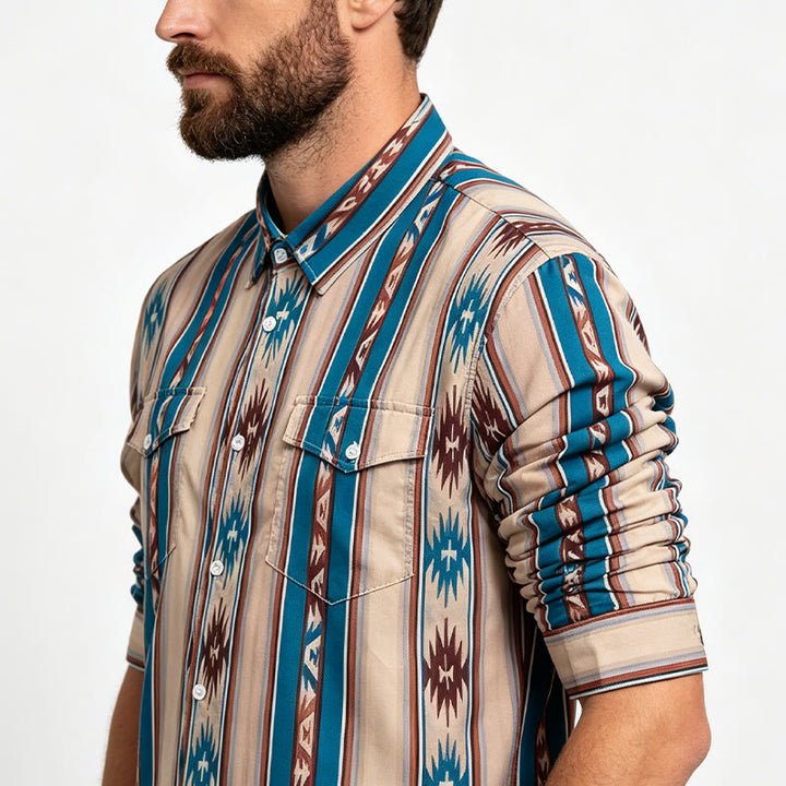 Chemise décontractée à manches longues pour homme, imprimé rayures western vintage - image 3