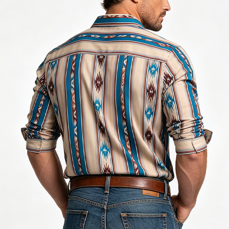 Chemise décontractée à manches longues pour homme, imprimé rayures western vintage - image 2