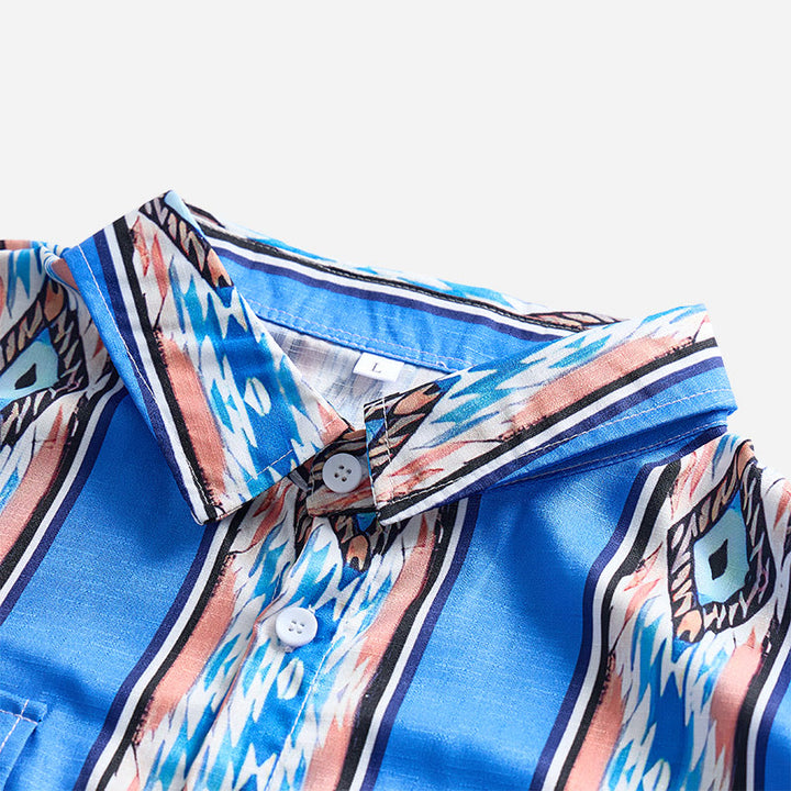 Chemise à manches longues boutonnée à rayures bleues ethniques western pour homme - image 7