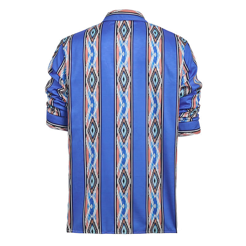 Chemise à manches longues boutonnée à rayures bleues ethniques western pour homme - image 10